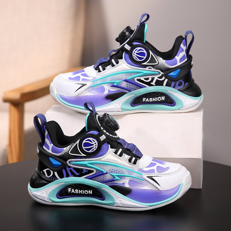 Zapatos de baloncesto para niños Zapatos para correr con botones para niños de mediana edad Primavera y otoño Nuevos zapatos deportivos de cuero impermeables para niños