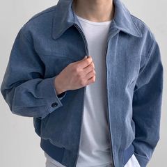 春秋款韩版男装复古水洗短款宽松拉链翻领色飞行员夹克外套男