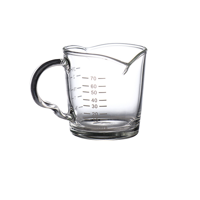 Internet celebridad mini vidrio pequeña taza de leche olla de leche mango de madera resistente a altas temperaturas cuchara transparente olla de inmersión condimento taza de medición del hogar