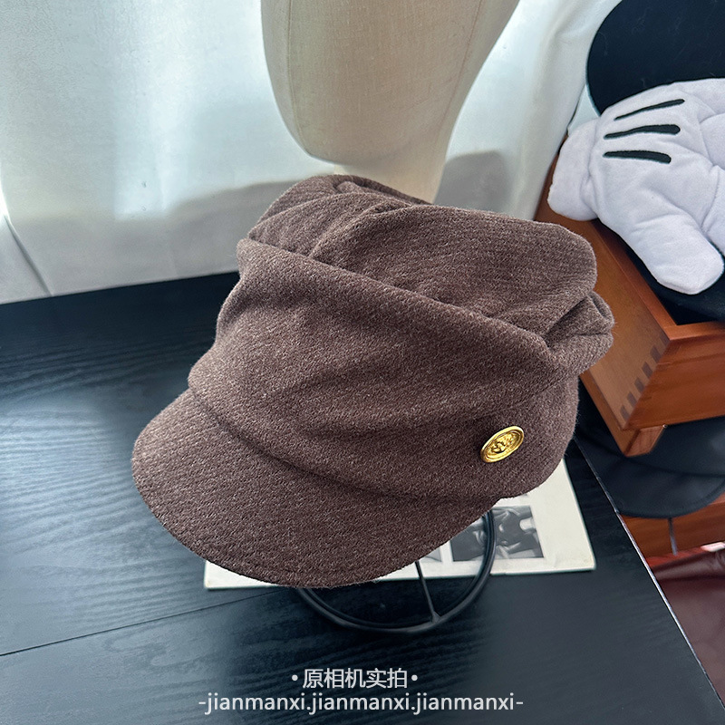 日系秋冬新款复古褶皱报童帽子女文艺休闲百搭显脸小平顶鸭舌帽潮|undefined
