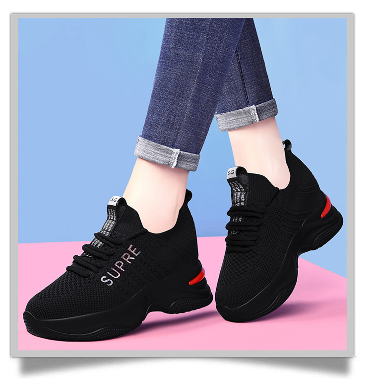 Giày sneaker nữ đế dày tăng chiều cao thoáng khí 2025 — LJ 9113 màu đỏ, LJ 9125 đen trắng thoáng mát phong cách mùa hè, LJ 8117 màu đen, JST 10115 đen đỏ chi tiết 14