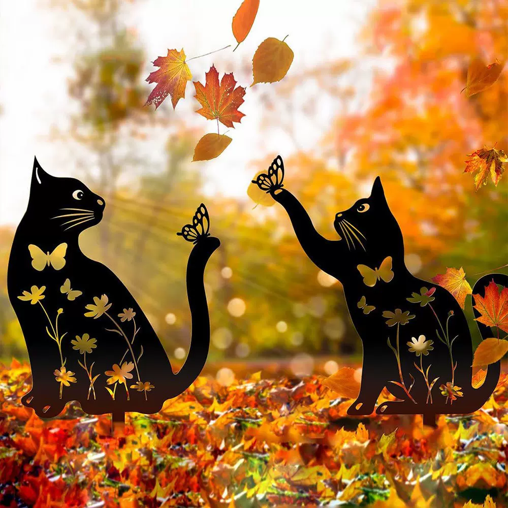 新款 跨境铁艺花园装饰动物地插猫狗兔草坪插牌镂空庭院艺术摆件