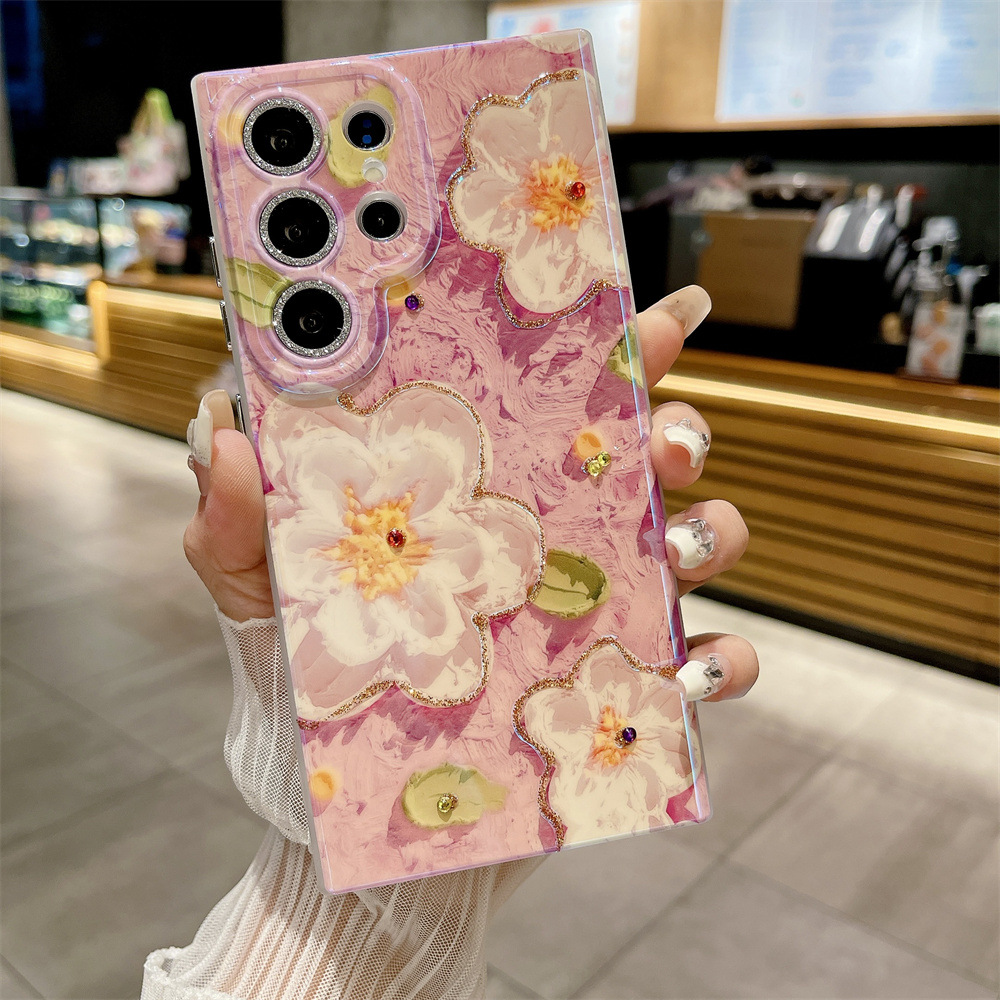 Blaulicht Strass Blumen Handyhülle Für Samsung S25 Ultra_voghion.com