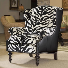 美式复古老虎椅斑马纹高背椅别墅客厅书房单人沙发椅休闲皮沙发