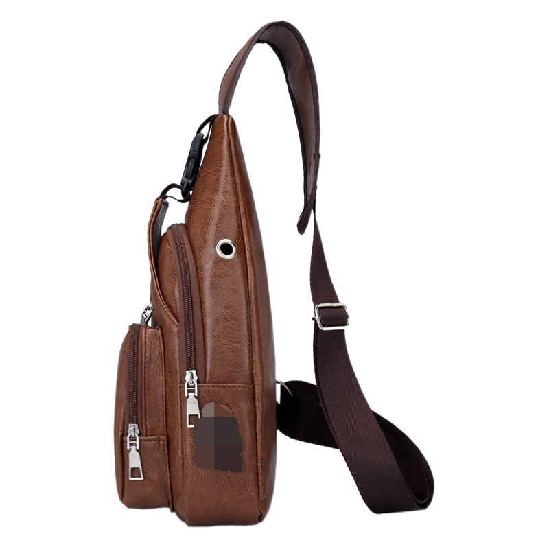 2026 New Men's Chest Bag Cross-Border Trend Men's Chest Bag Soft Pu Solid Color Simple Men's Bag
