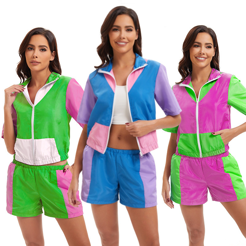 Carnival Disco Retro 80 s Trendy Fashion Zipper Sportswear Women Hip Hop Stage Performance suit