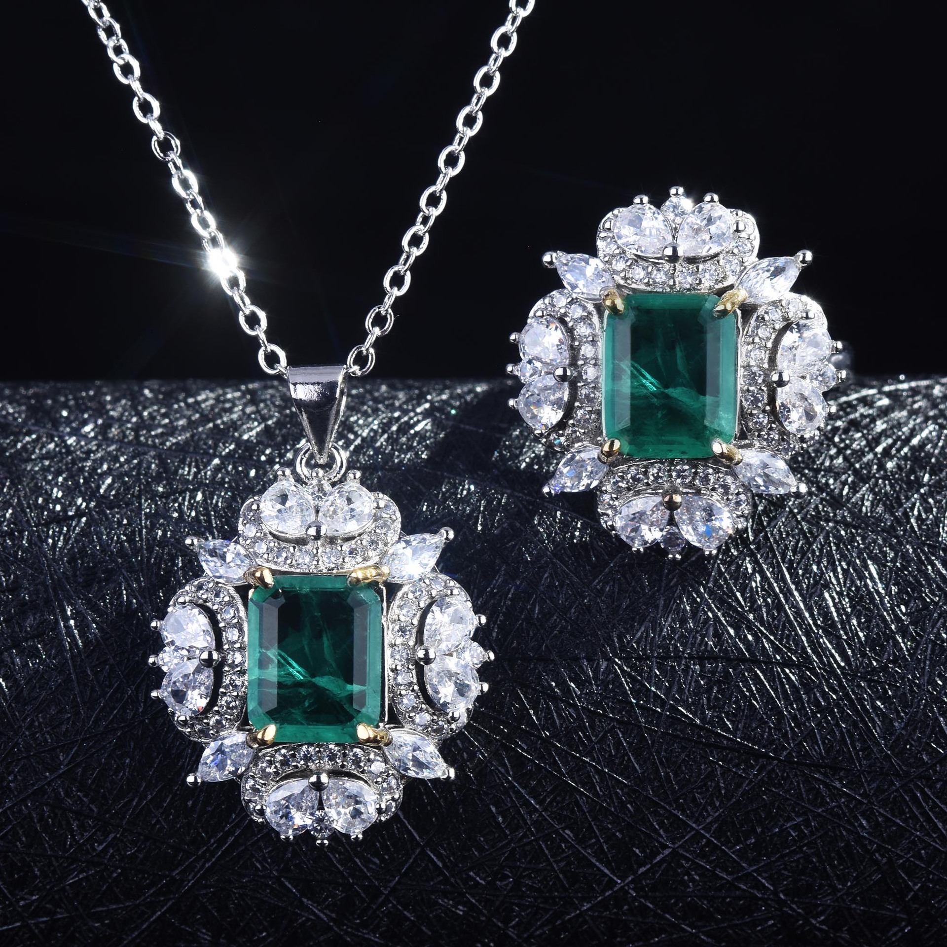 Fashion Simulation Emerald Square Pendant Open Ring Earrings Wholesale display picture 12