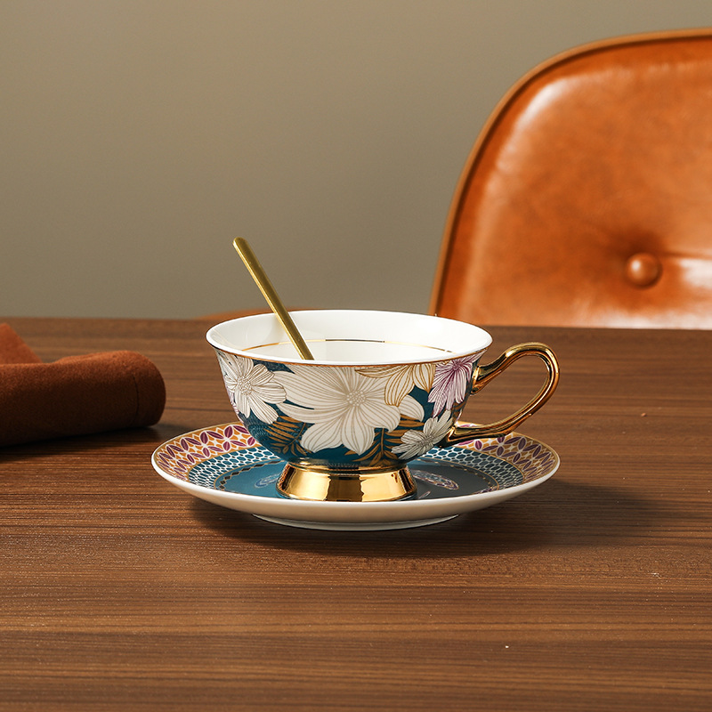 Conjunto de tazas y platos de café de porcelana de hueso, tazas de té de la tarde, caja de regalo de cumpleaños, regalo de boda.