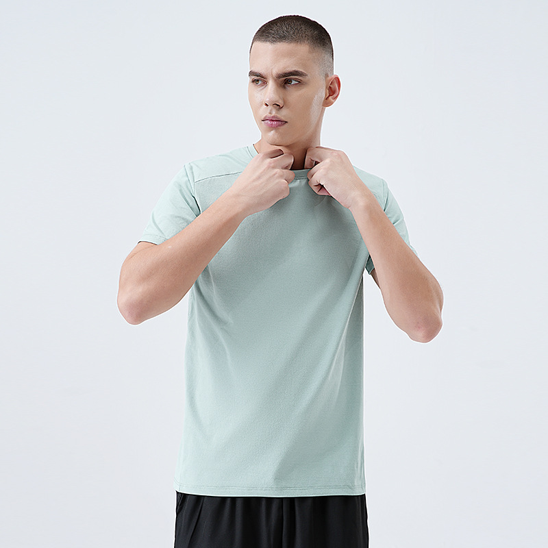 Camiseta de manga corta con cuello redondo para hombre, para comercio transfronterizo, para montañismo al aire libre, correr, que absorbe la humedad, de secado rápido, color sólido