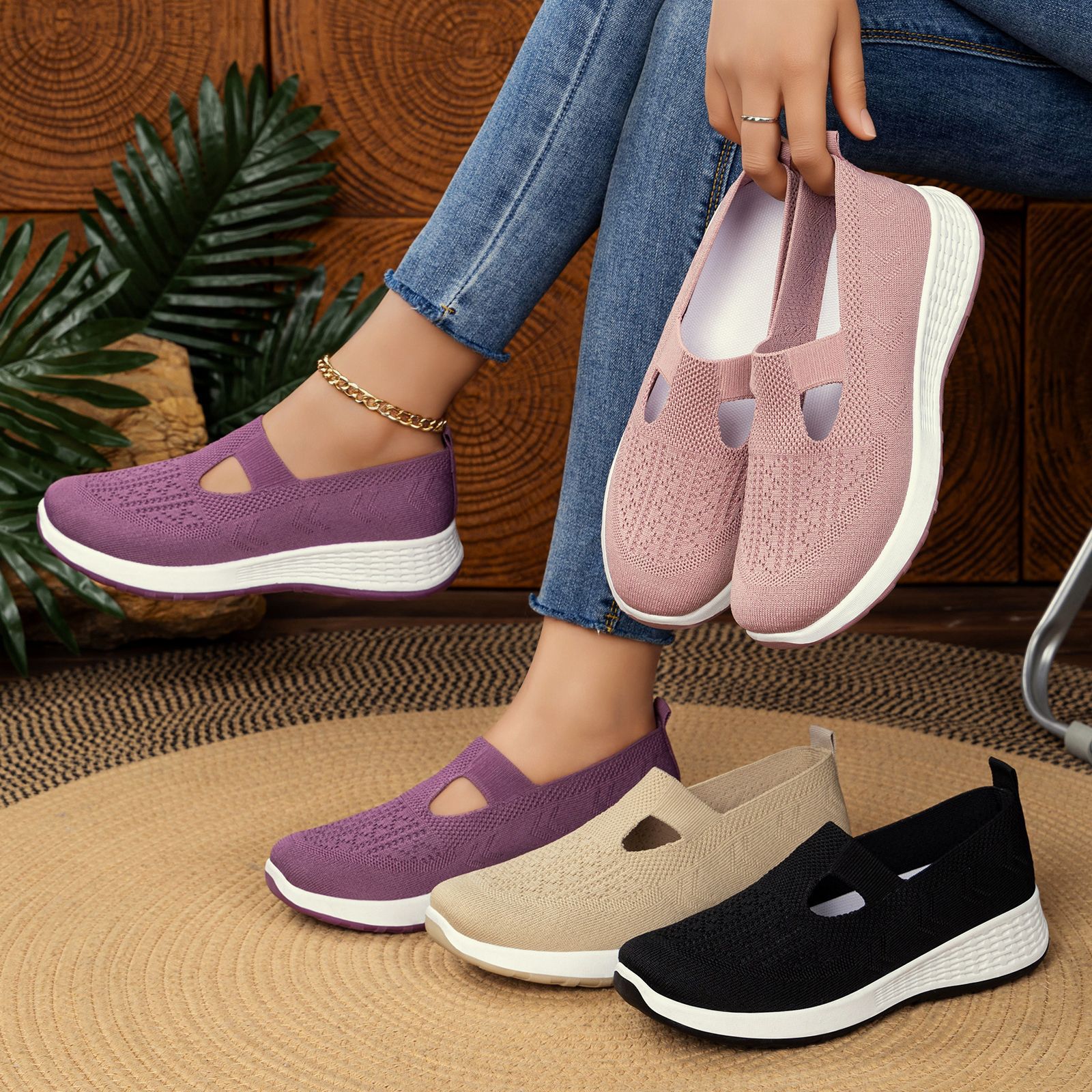 Zapatos de mujer transfronterizos TEMU zapatos casuales primavera ligero y cómodo zapatos de mujer transpirables zapatos de tela simple zapatos de malla superficial