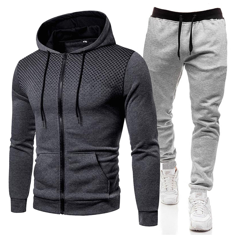 New round dot printed solid color zipper set for autumn winter plush men women's sports hoodies, sweaters, and pants_voghion.com