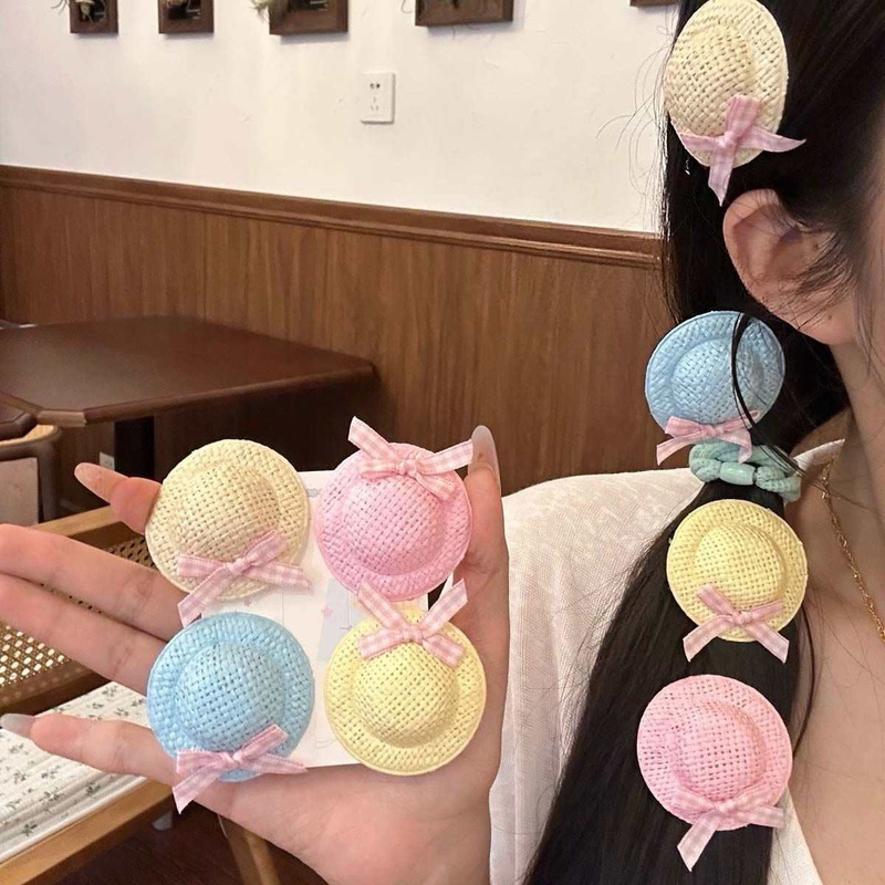 可爱小草帽发夹蝴蝶结迷你儿童甜美头饰田园风多巴胺女孩成人超萌|undefined