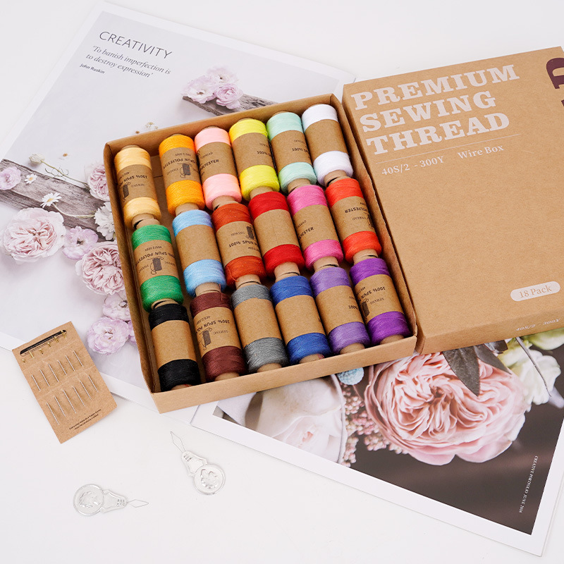 Household Sewing Thread Cowhide Paper Box Color Hand Suture Small Roll 402 Sewing Machine Thread Clothes Hand Sewing Needle and Thread