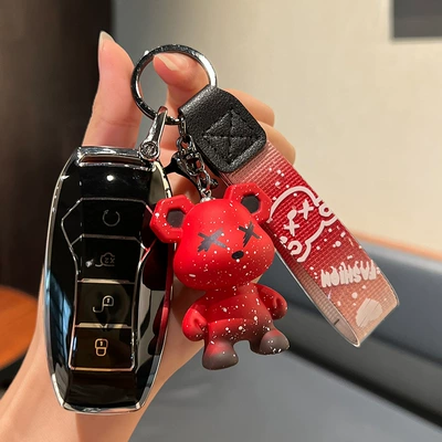 Dedicated 2022 models of BYD Dolphin Car key bag - byd-f-smart-4-key-single-shell-black-red-violent-bear-pendant