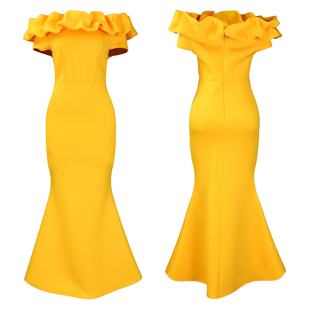 Mujeres Vestido De Trompeta Elegante Cuello Barco Guarnición De Lechuga Manga Corta Color Sólido Vestido Maxilargo Banquete Formal Cóctel display picture 4