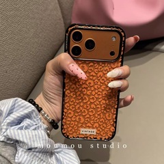 ins小众满屏橙色豹纹适用iPhone17promax苹果16手机壳15新款14女