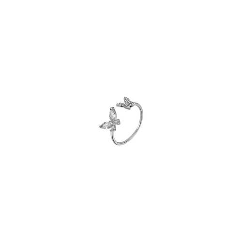 Light Luxury Style Double Zirconia Butterfly Ring for Women, Pure Silver Ring with Subtle and Unique High-End Feel