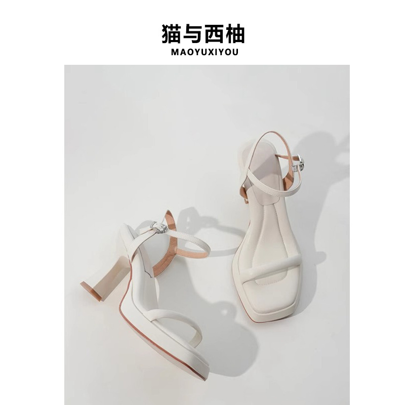Sheepskin Edition ~ creamy-white Shit Feeling Roman Sandals Women's Summer Thick Heel with Thick Bottom Platform High Heels