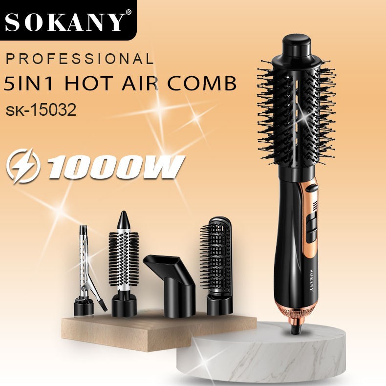 5-in-1 Hair Dryer Brush for Volumizing, Curling, Straightening, and Styling Hair; Home-Use Hot Air Brush for Creating Big Waves; Rotating Hair Dryer Brush