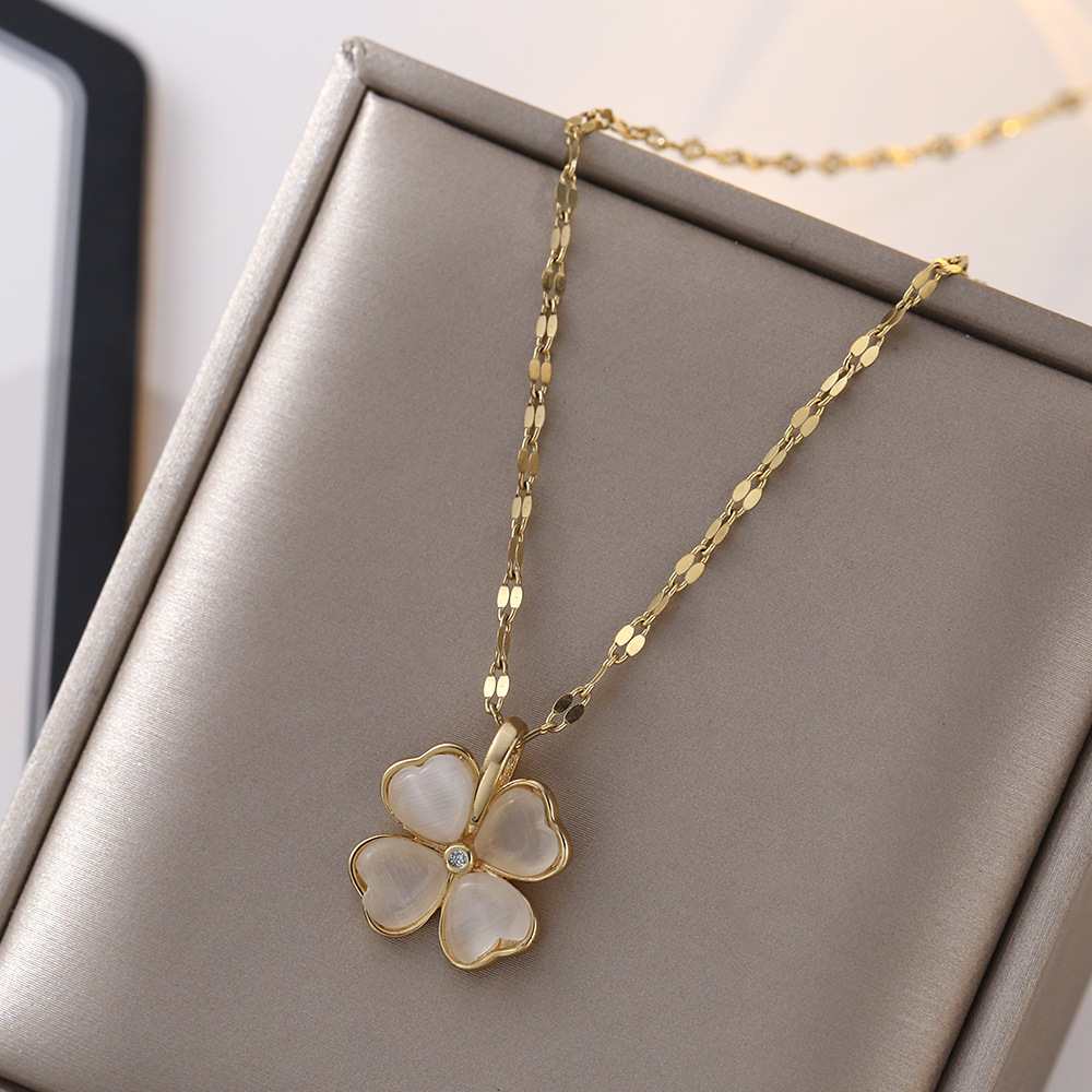 IG Style Casual Four Leaf Clover Titanium Steel Plating Inlay Zircon Pendant Necklace_colorza_5