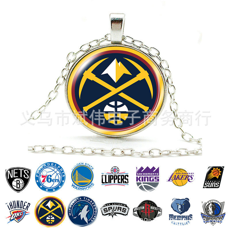 Cross-border jewelry nba team logo Time Gem alloy pendant necklace European and American vintage sweater chain
