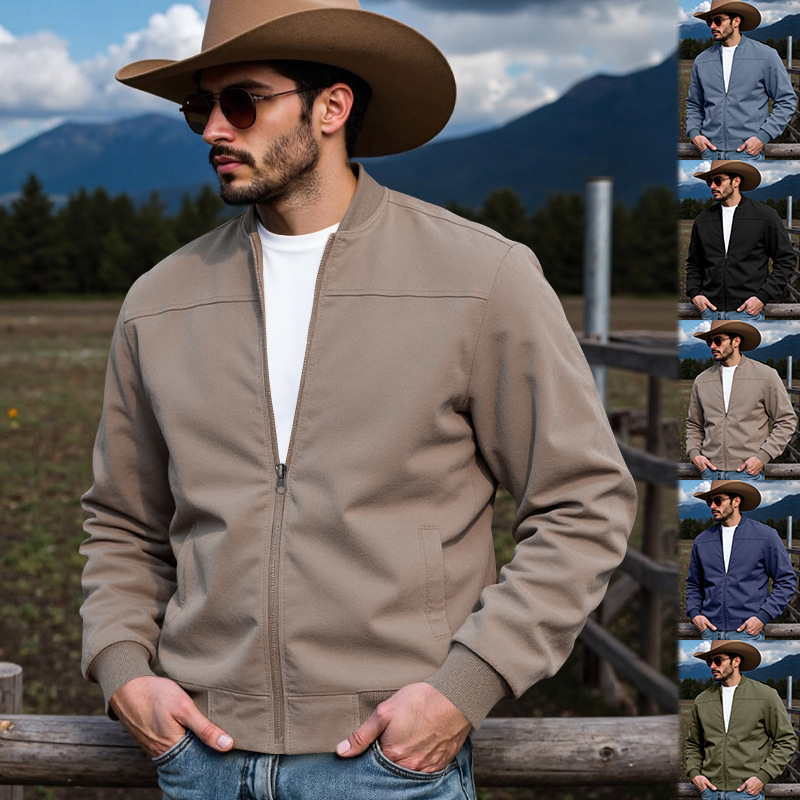Cross-Border Independent Station Autumn New Hot-Selling Western Cowboy Men's Hunting Loose Suede Zipper Jacket
