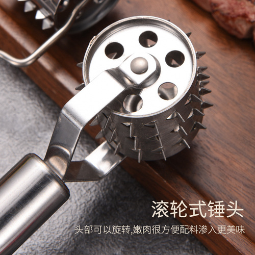 Stainless steel tenderizer hammer, tendon breaking roller, steak and pork chop fast rolling meat hammer, steak loosening hammer