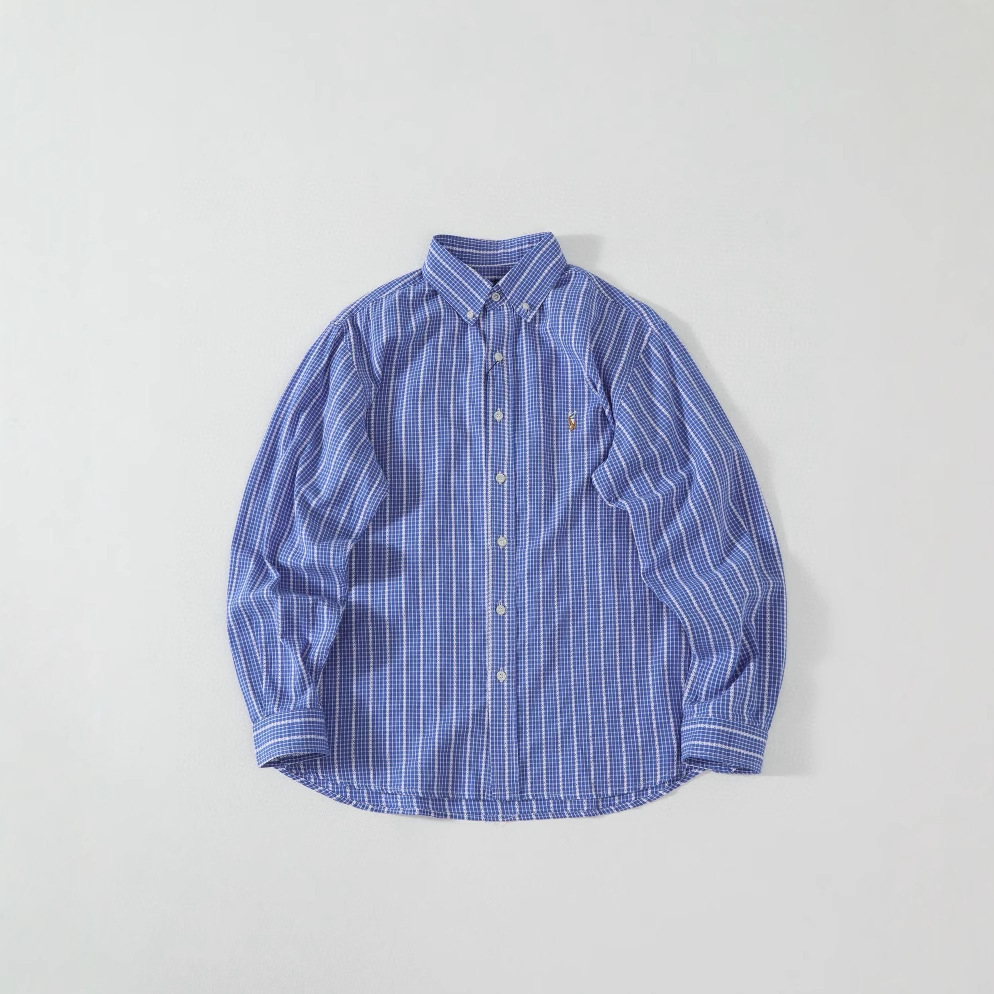 Camicia oxford uomo a maniche lunghe a quadri con ricamo cotone_voghion.com