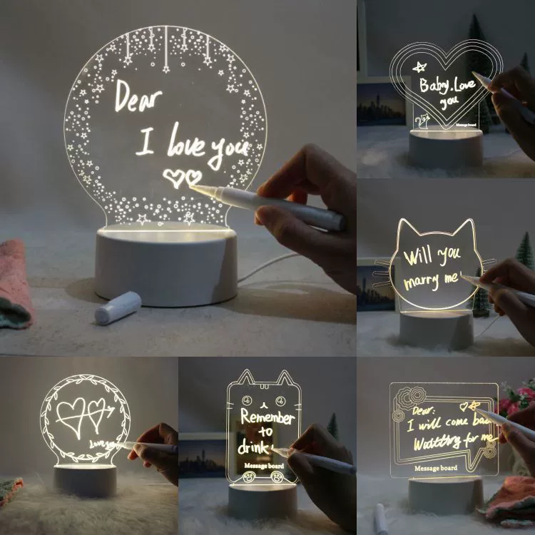 3D acrylic erasable night light, 4 W, USB, customizable acrylic panel and logo-capable base