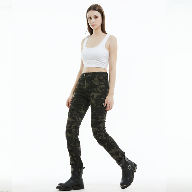 VOLERO Pantalones de motocicleta para mujeres Caballero Pantalones de caída Casual Vintage Locomotora Pantalones de trabajo Protector de silicona