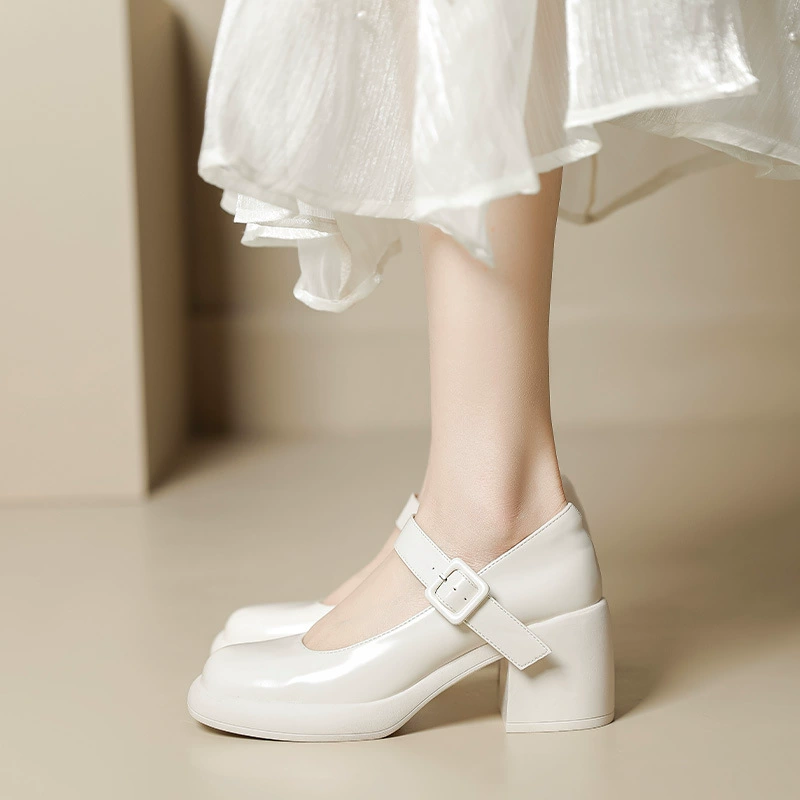 Новые женские туфли Мэри Джейн на массивном каблуке, весна 2023, во французском ретро-стиле, без ремешков, на низком каблуке, с эффектом «феи»