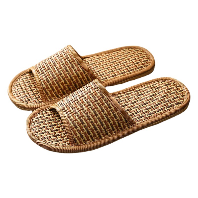 Zapatillas de pareja de verano hogar hombres y mujeres piso de madera interior silencioso tejido sandalias de puesto de las mujeres