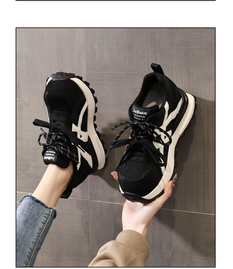 Giày sneaker nữ đế dày tăng chiều cao 9cm mặt lưới phong cách Forrest Gump — màu be chi tiết 12