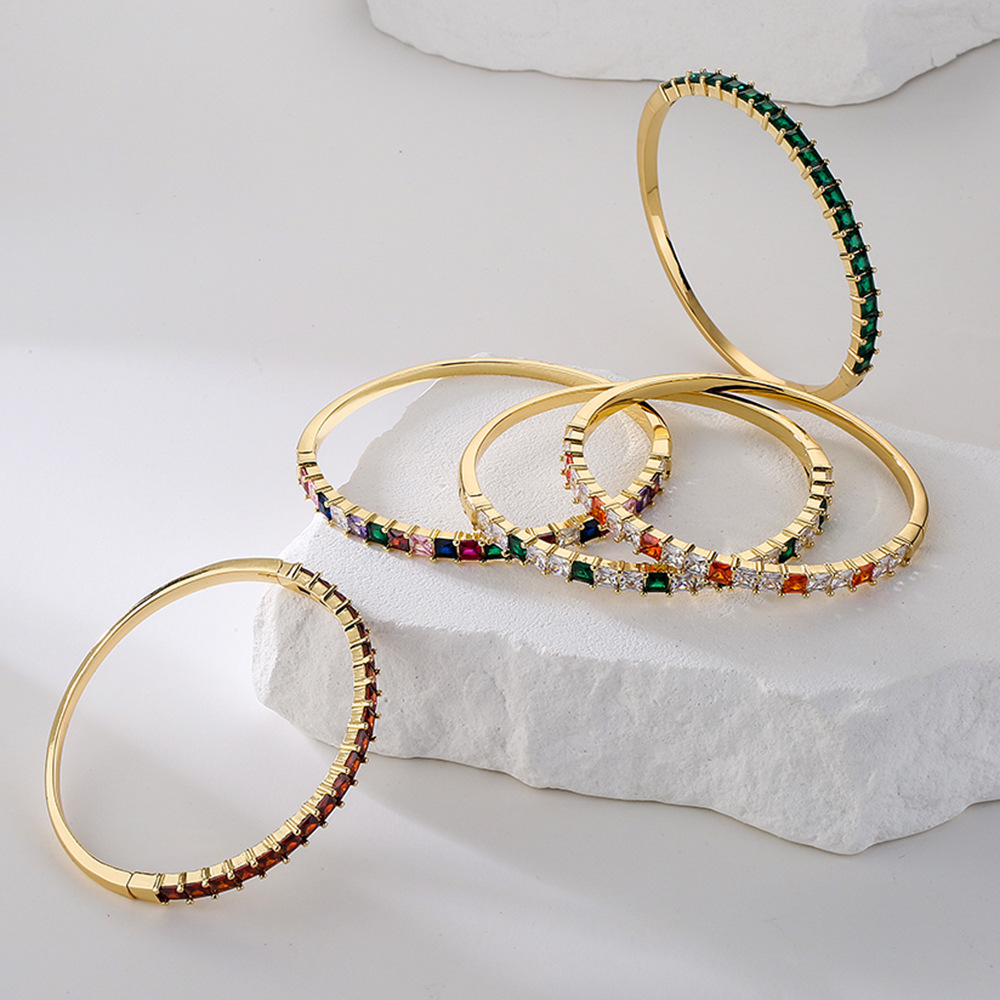 Fashion Geometric Copper Inlay Zircon Bangle 1 Piece