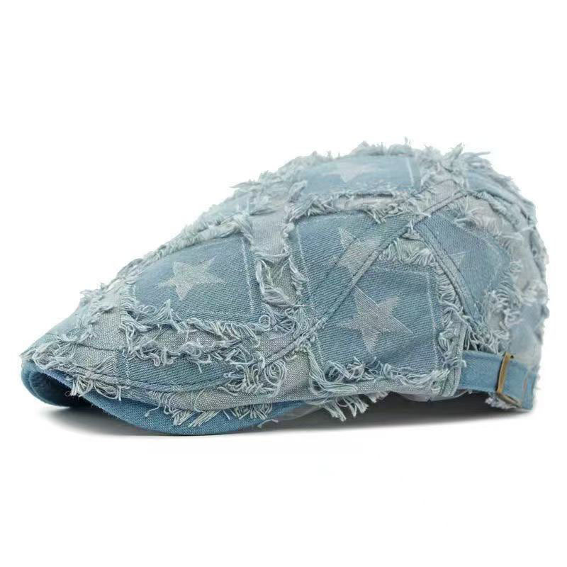 Vintage denim duckbill pet voor dames distressed baret artistiek_voghion.com