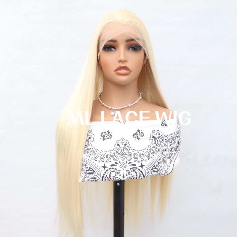 13*4 Light Gold 613 # Women's Shawl Long Straight Hair High Temperature Resistant Synthetic Lace Wig Headgear