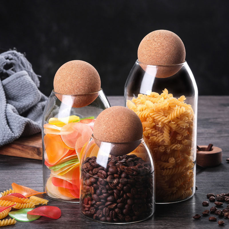 Household Jar Storage Jar Flower Fruit Tea Coffee Bean Display Bottle Round Ball Cork Glass Jar Tea Sealed Jar