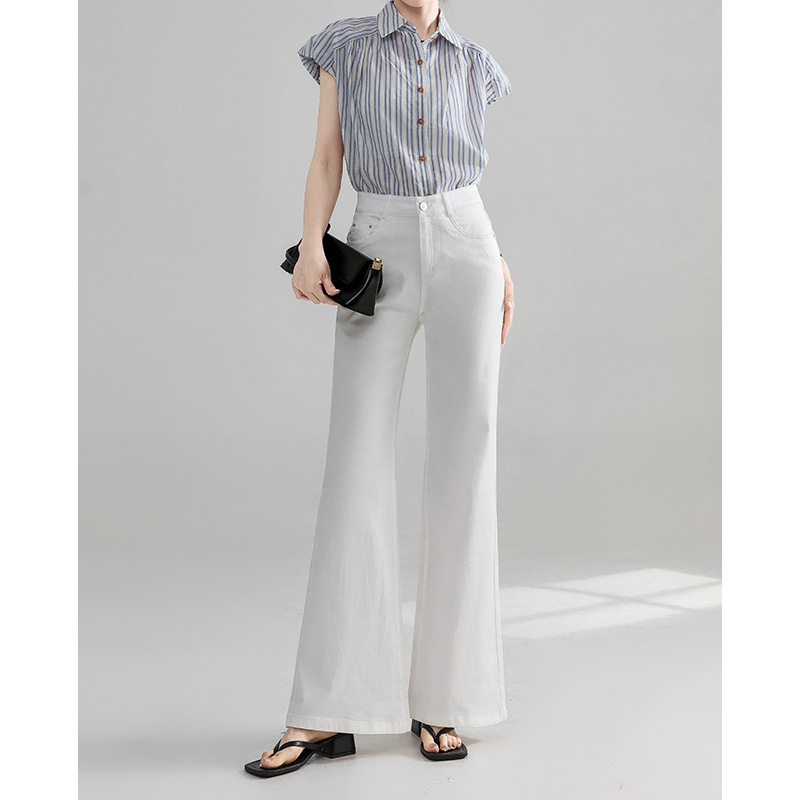 White No-Leg Micro-Lar Jeans Women's Summer 2025 New High Waist Slimming Loose Three-Proof Straight Flare Pants