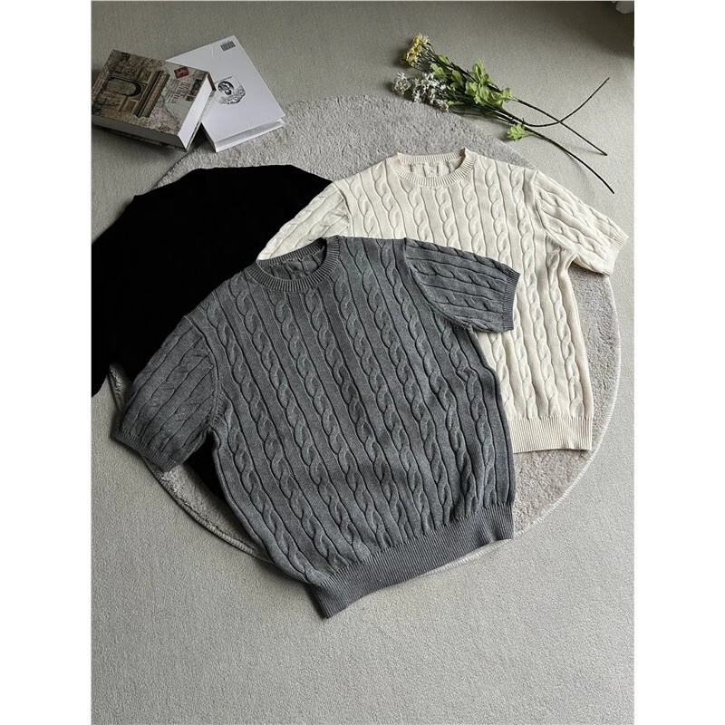 Cleanfit Cable Knit Short-Sleeve Men's Summer Design High-End Stylish Regular Shoulder Old Money Style Slim-Fit T-Shirt