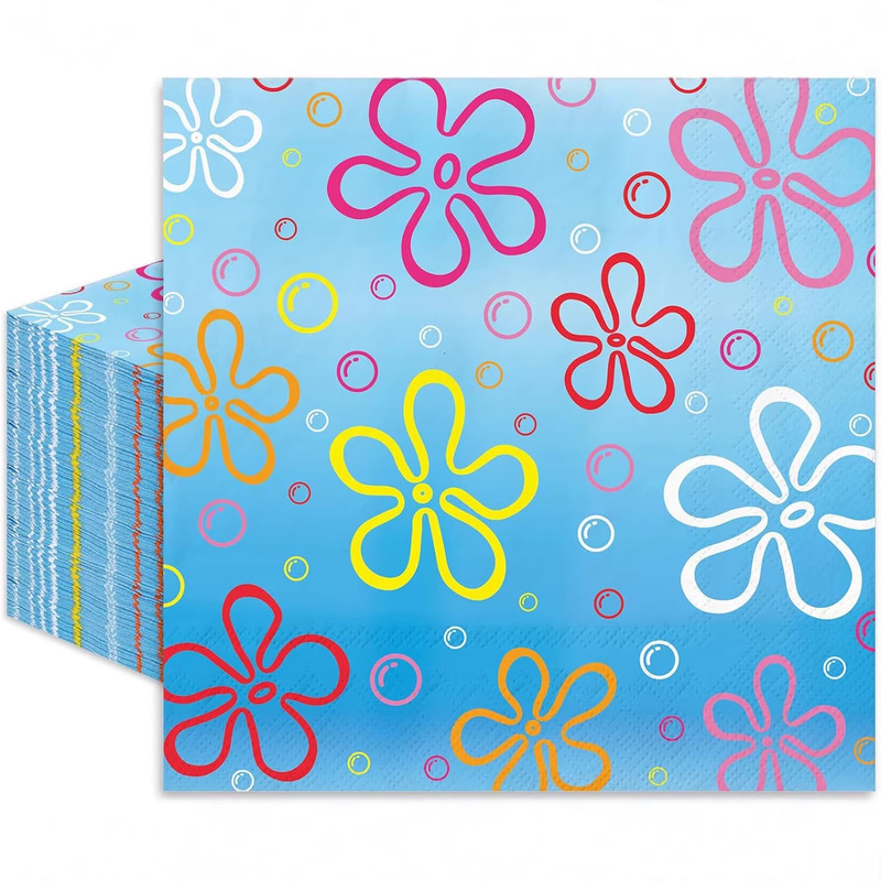 Cartoon Sponge Colorful Bikini Floral Pattern Disposable Napkins Suitable for Underwater Theme Placemats