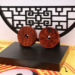 雷擊棗木山鬼花錢平安扣錢幣扣吊墜掛件兩面雕可掛繩深色老料精雕