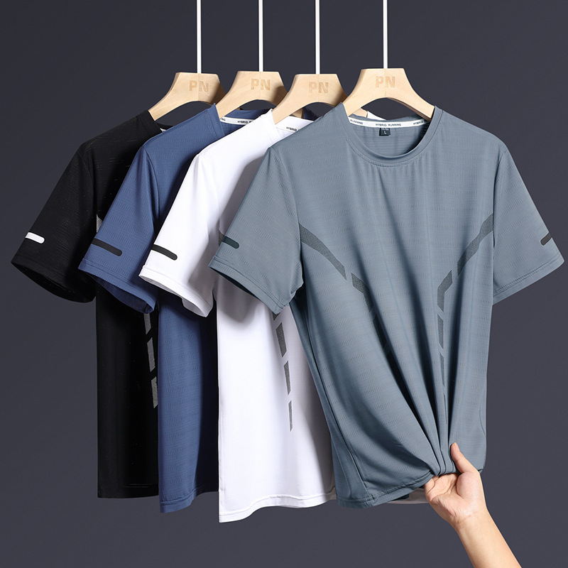 2026 New Men's Ice Silk Quick-Drying Short-Sleeved T-Shirt Round Neck Breathable Sports Fitness Running Solid Color Elastic Top 2026 New Men's Ice Silk Quick-Drying Short-Sleeved T-Shirt Round Neck Breathable Sports Fitness Running Solid Color Elastic Top