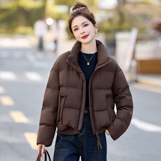 立领短款羽绒服女2025冬季新款小个子加厚保暖面包服外套洋气冬装