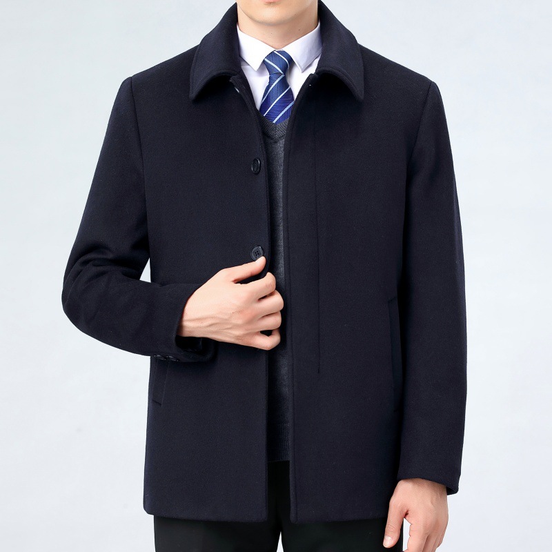 2025冬季翻领羊绒夹克男中长款爸爸休闲商务毛呢大衣中年羊毛外套