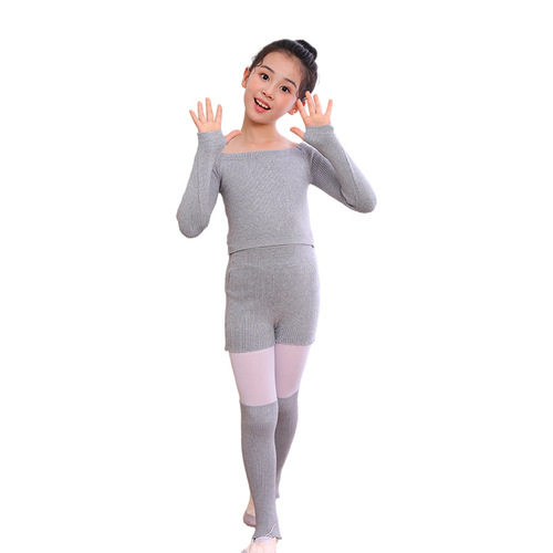 Children's dance sweater gray practice clothes girls style knitted outer spring and autumn new shawl dance small coat