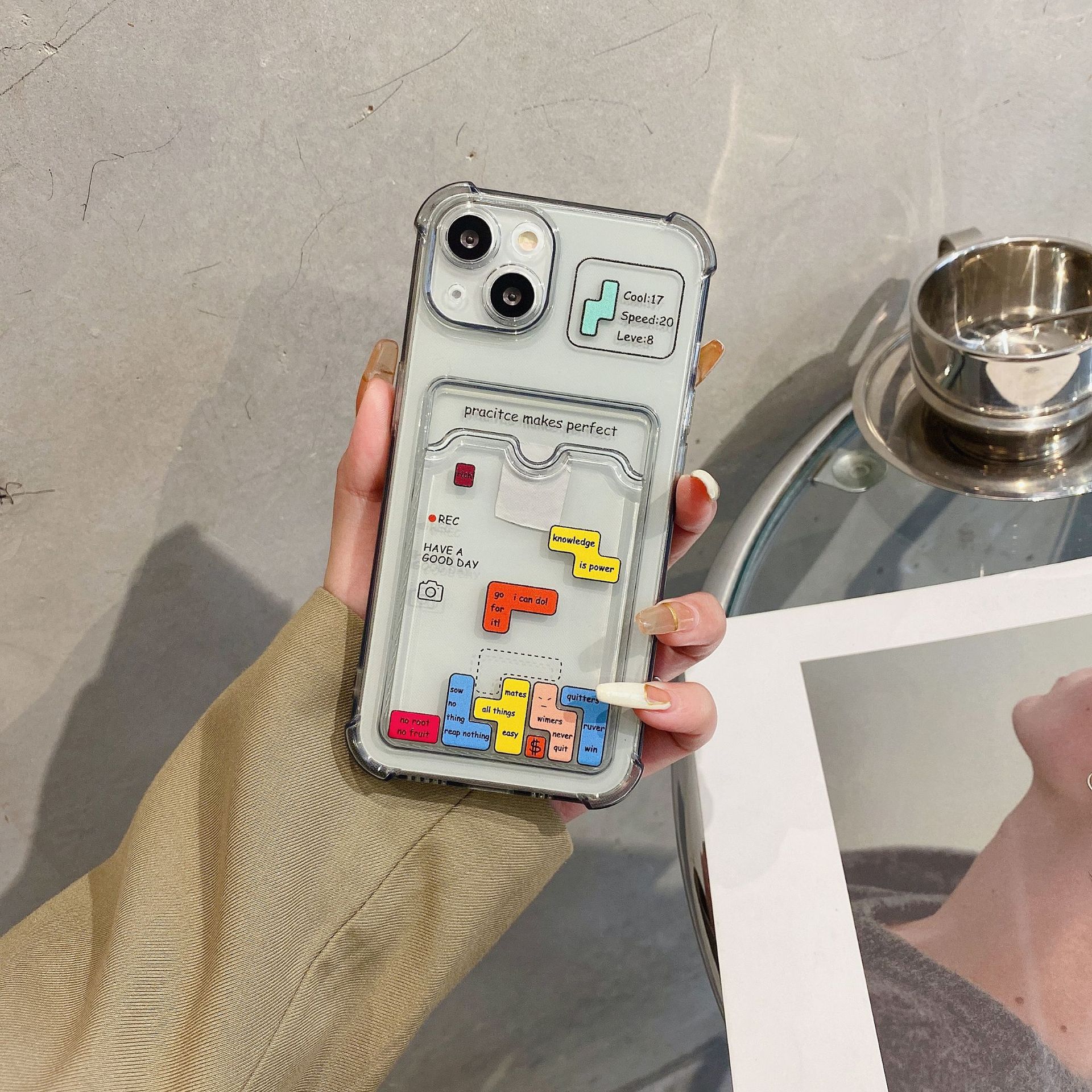 Tetris minimalista adatto per custodia per telefono Apple 15 promax, scheda iPhone 14 inseribile, verniciatura a 13 fori di precisione_voghion.com