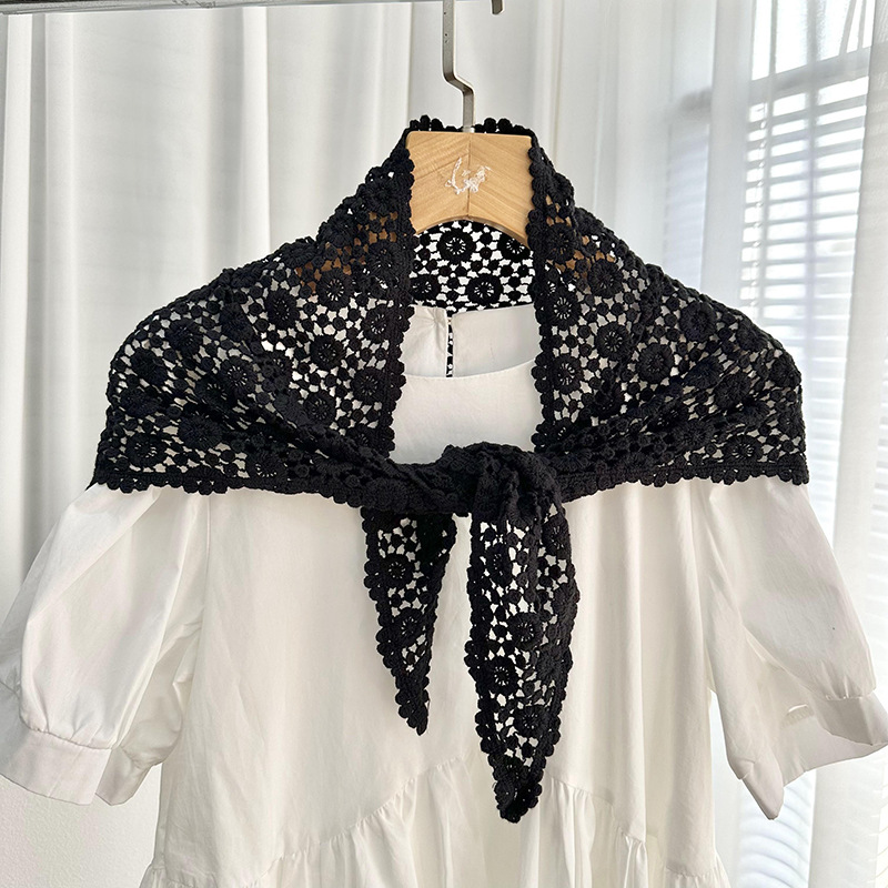 Pañuelo triangular de color sólido hueco de estilo coreano para mujer, turbante de ganchillo hecho a mano francés, bufanda decorativa de viaje para primavera y verano