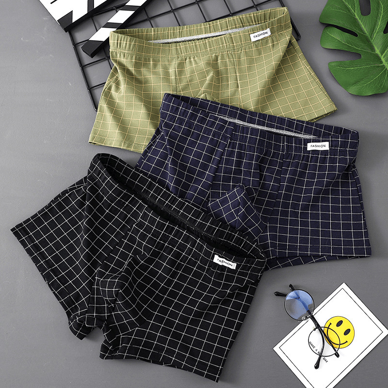 A-dong men's underwear, men's boxer briefs, boys' flat-angle briefs, youth personalized plaid shorts