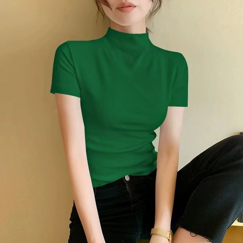 다크 그린 반 높은 칼라 코튼]