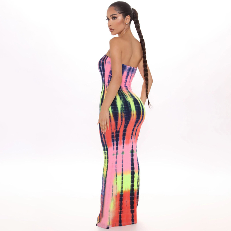 Tie-Dye One Word Neck Strapless Dress NSHTL60033